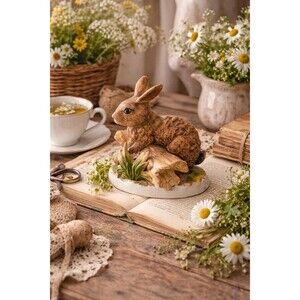 HOMCO Masterpiece Woodland Bunny on Mushrooms – Easter & Spring Cottage Decor